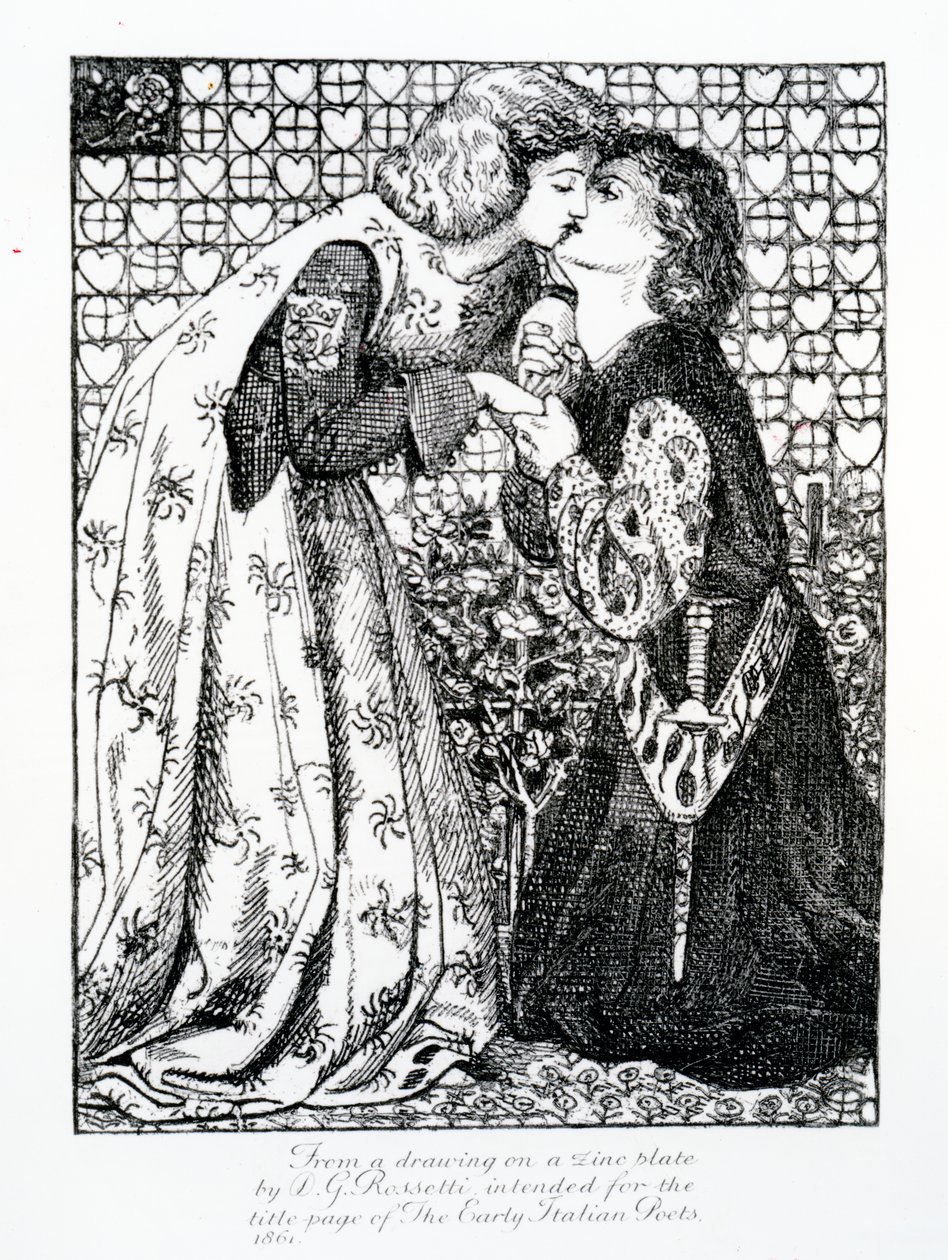 صفحة العنوان مخصصة لـ "الشعراء الإيطاليين الأوائل" ، 1861 بواسطة دانتي جابرييل تشارلز روسيتي