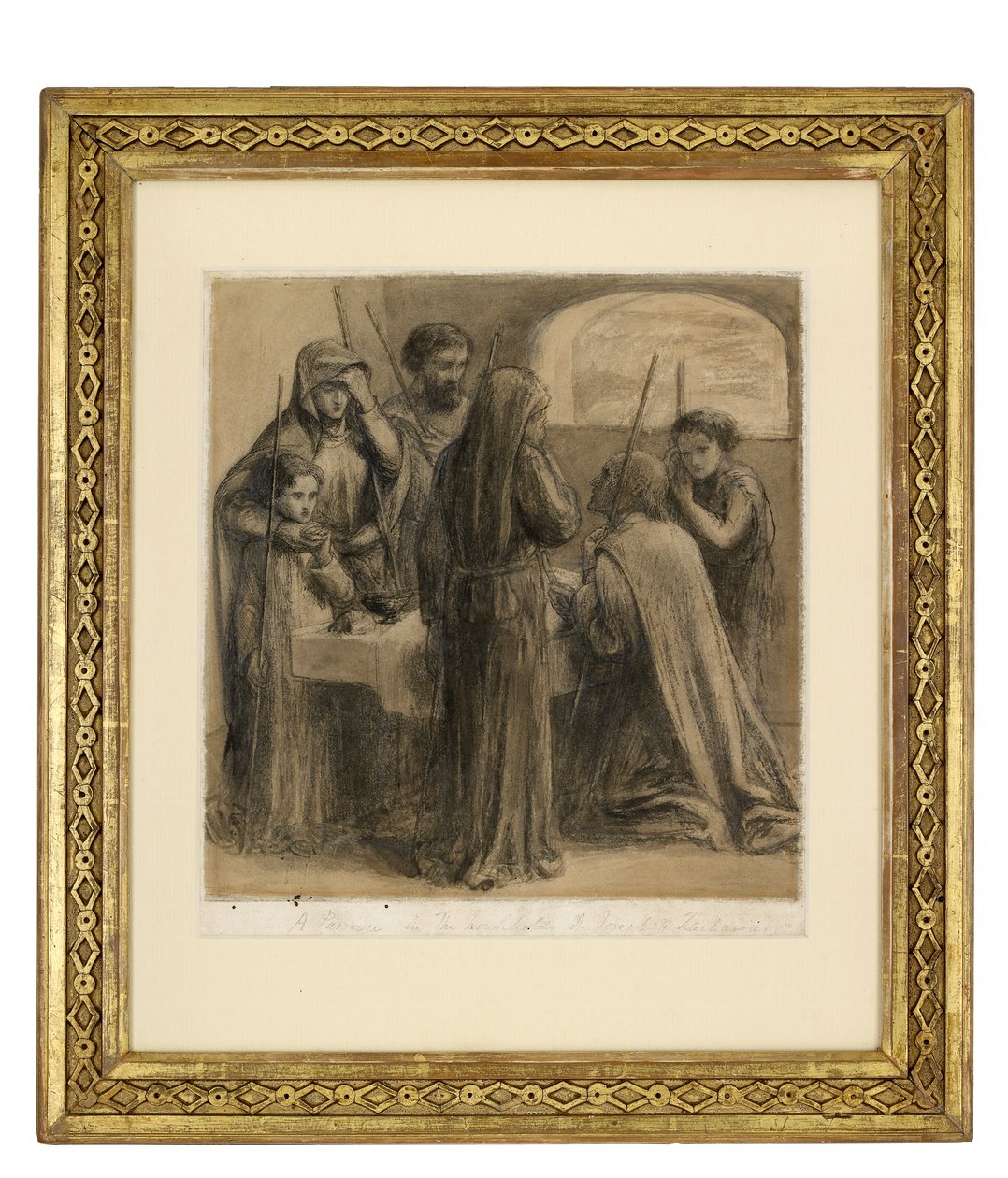عيد الفصح في منزل يوسف وزكريا حوالي عام 1850 (جرافيت وقلم وحبر أسود وغسل رمادي على ورق أبيض) بواسطة دانتي جابرييل تشارلز روسيتي