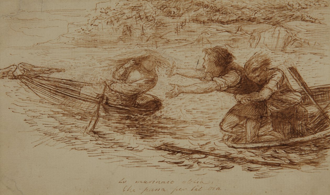 رجال القوارب وصفارات الإنذار ، حوالي 1853 (قلم وحبر على ورق) بواسطة دانتي جابرييل تشارلز روسيتي