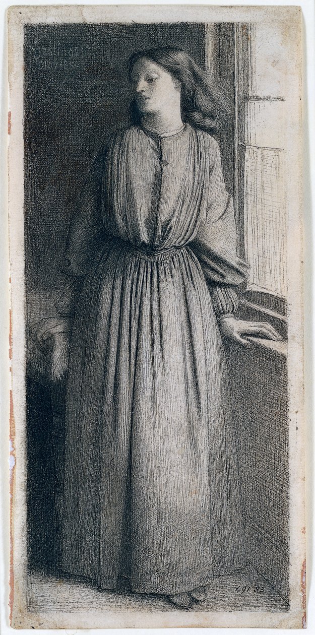Elizabeth Siddal standing at a window بواسطة دانتي جابرييل تشارلز روسيتي
