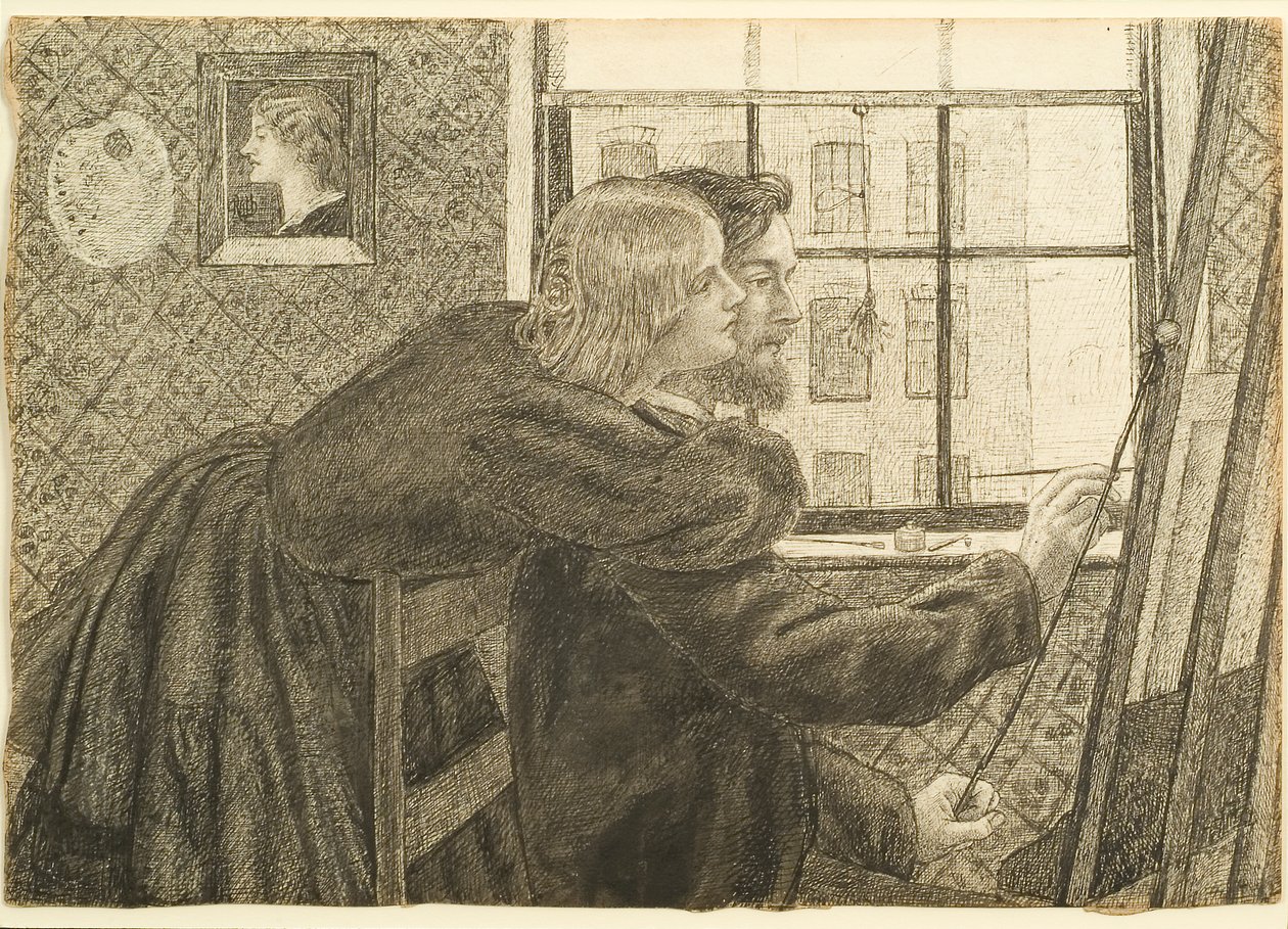 GP Boyce مع Fanny Cornforth في Rossettis Studio ، Chatham Place ، c.1858 (حبر على ورق) بواسطة دانتي جابرييل تشارلز روسيتي