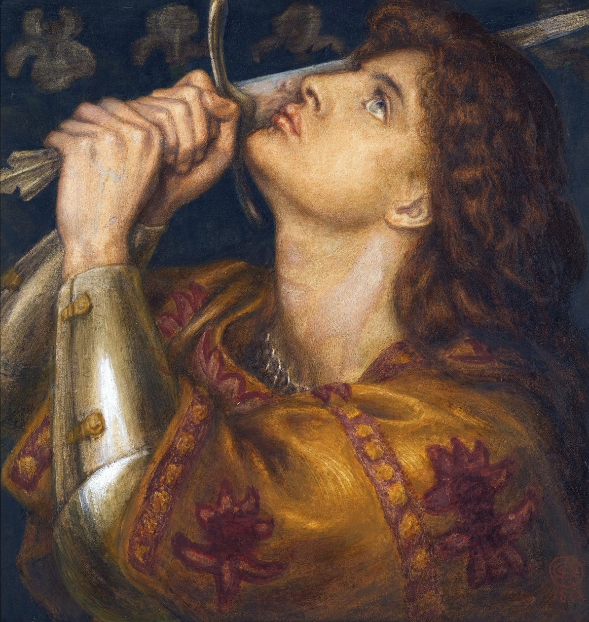 جان دارك (1412-1431) تقبيل سيف الخلاص - جان دارك بقلم روسيتي ودانتي غابرييل (1828-1882) بواسطة دانتي جابرييل تشارلز روسيتي
