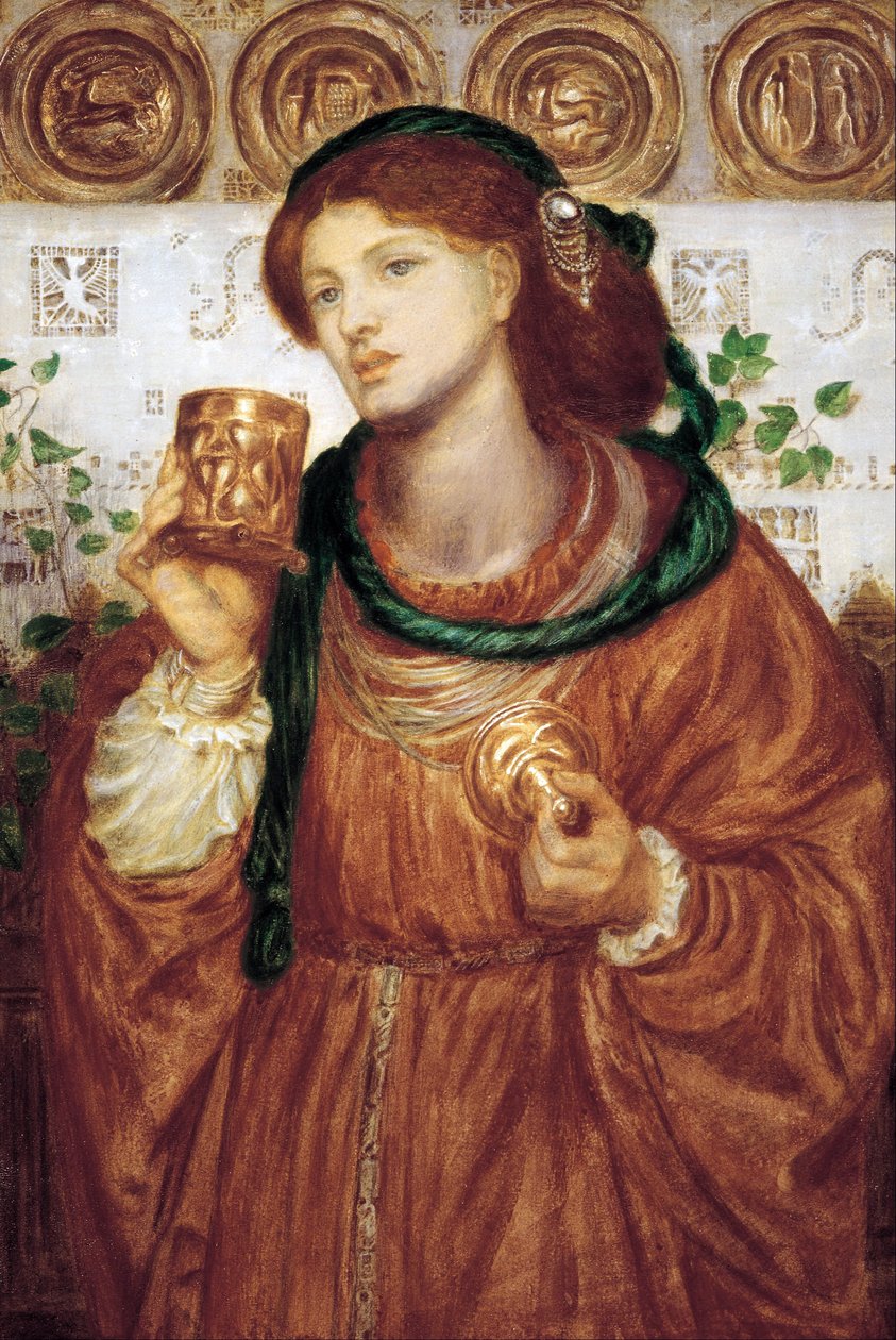 لوحة "كأس الحب" لدانتي غابرييل روسيتي (1828-1882) حوالي 1867 قاتمة 52.6 × 35.9 سم معرض الفنون بجنوب أستراليا أديلايد أستراليا بواسطة دانتي جابرييل تشارلز روسيتي