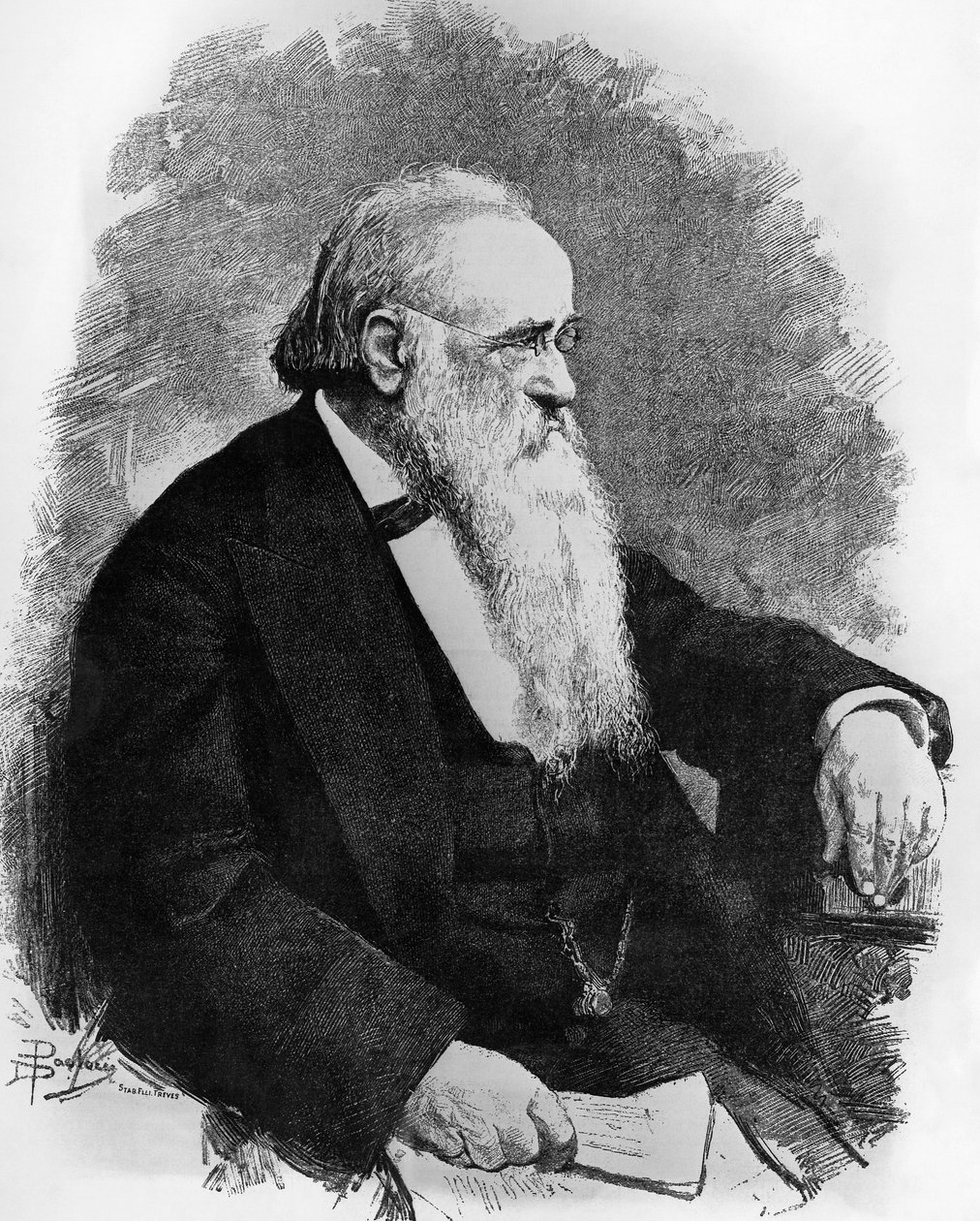 صورة لأجوستينو ديبريتيس (1813-1887) ، رجل دولة إيطالي ، رسم لدانتي بولوتشي (1856-1926) ، نقش من L