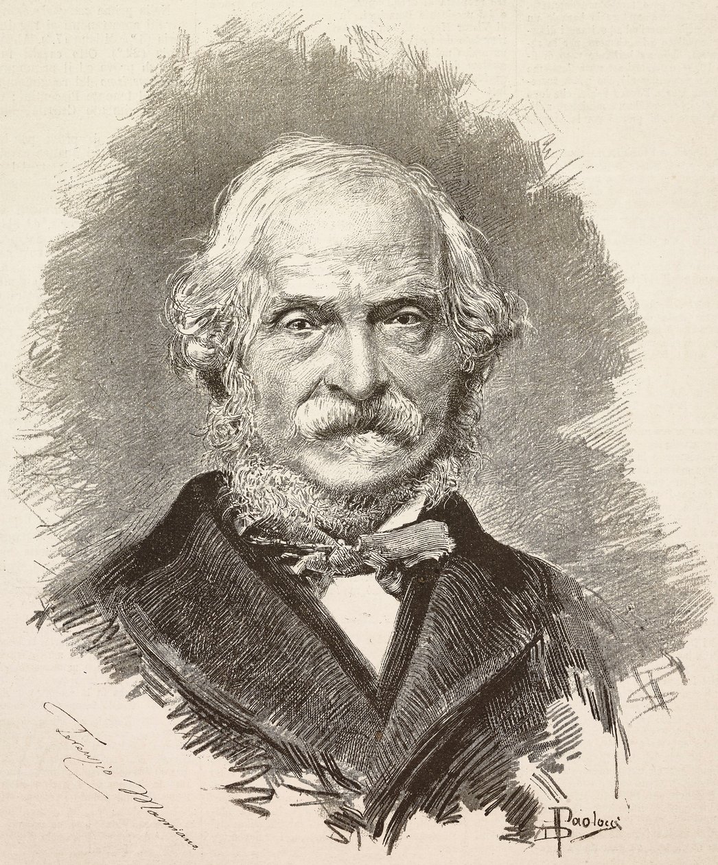صورة لتيرينزيو مامياني (1799-1885)، سياسي وكاتب إيطالي، نقش من رسم لدانتي باولوتشي وصورة فوتوغرافية لديلا فالي، من L#39;Illustrazione Italiana، السنة 12، رقم 22، 31 مايو بواسطة دانتي بولوتشي