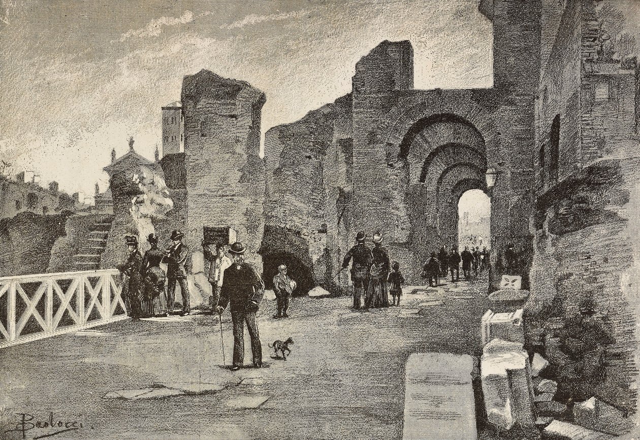 ممر عام (Summa Nova Via) في Palazzo dei Cesari ، روما ، إيطاليا ، نقش من الرسم بواسطة Dante Paolocci ، من L