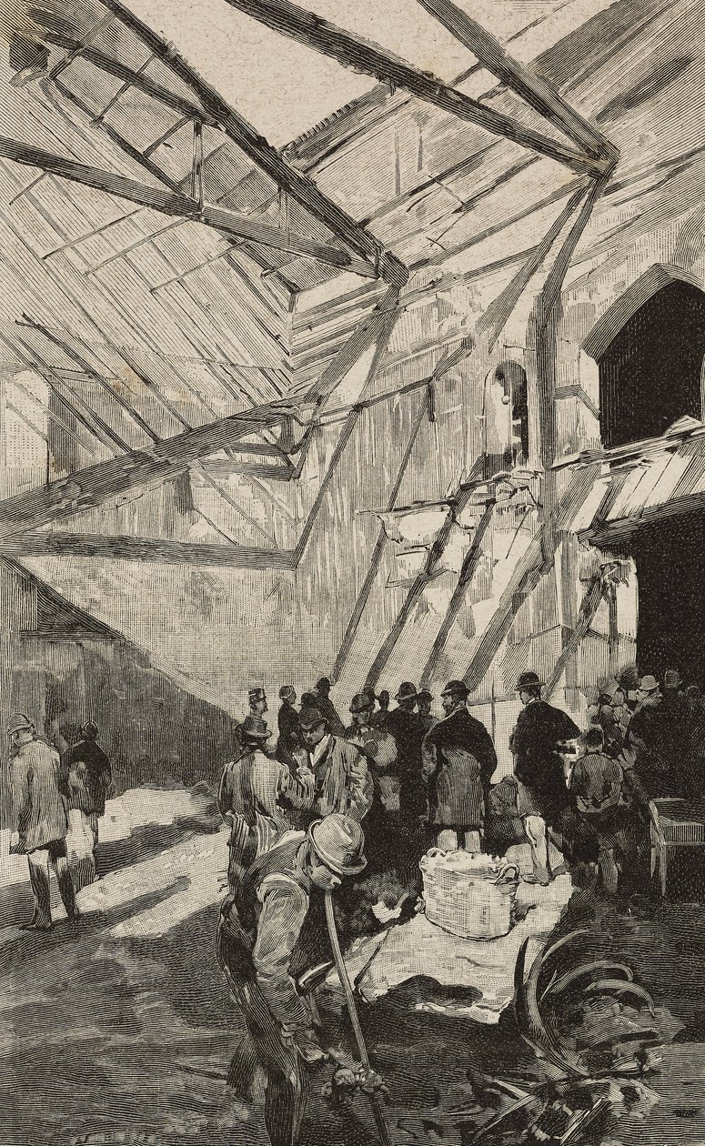 بقايا المسرح الإسرائيلي بعد حريق 1893 ، روما ، إيطاليا ، نقش بعد الرسم بواسطة دانتي بولوتشي ، من L