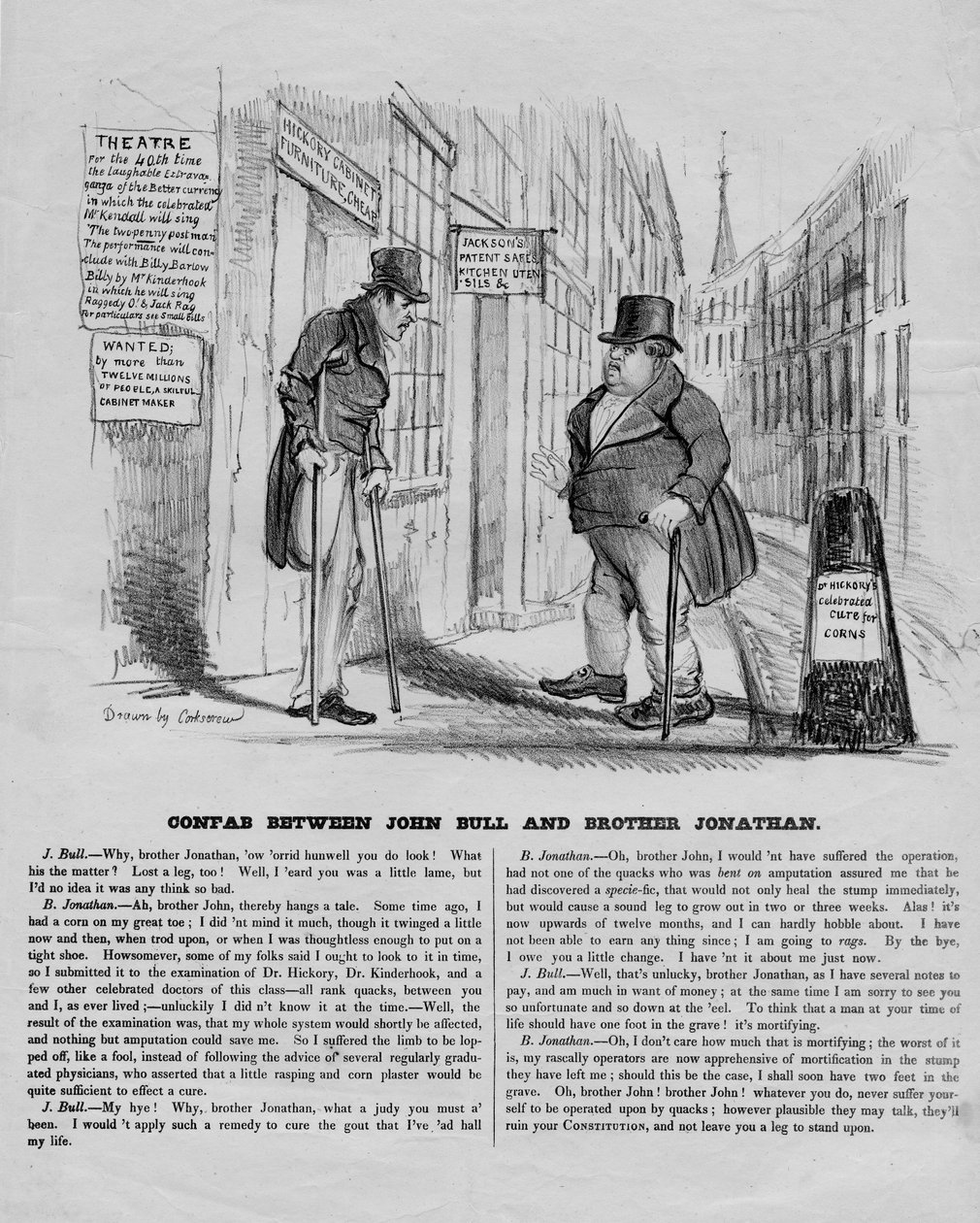 حوار بين جون بول والأخ جوناثان ، c.1836 بواسطة ديفيد كلايبول جونستون