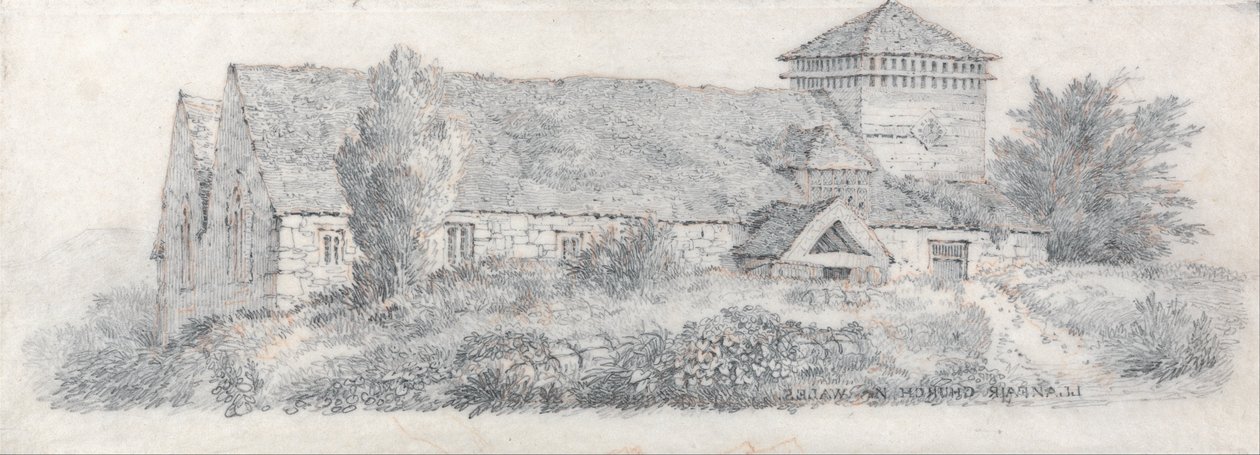 كنيسة Llanfair ، شمال ويلز للحصول على دراسة حول رسم المناظر الطبيعية وتأثيرها في ألوان المياه بواسطة ديفيد كوكس