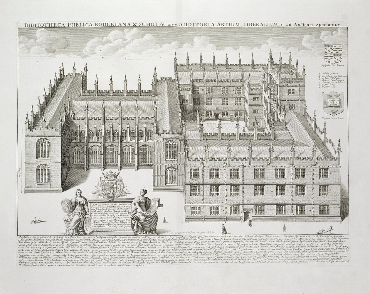مكتبة Bodleian ، أكسفورد ، من "Oxonia Illustrata" ، تم نشرها عام 1675 بواسطة ديفيد لوجان