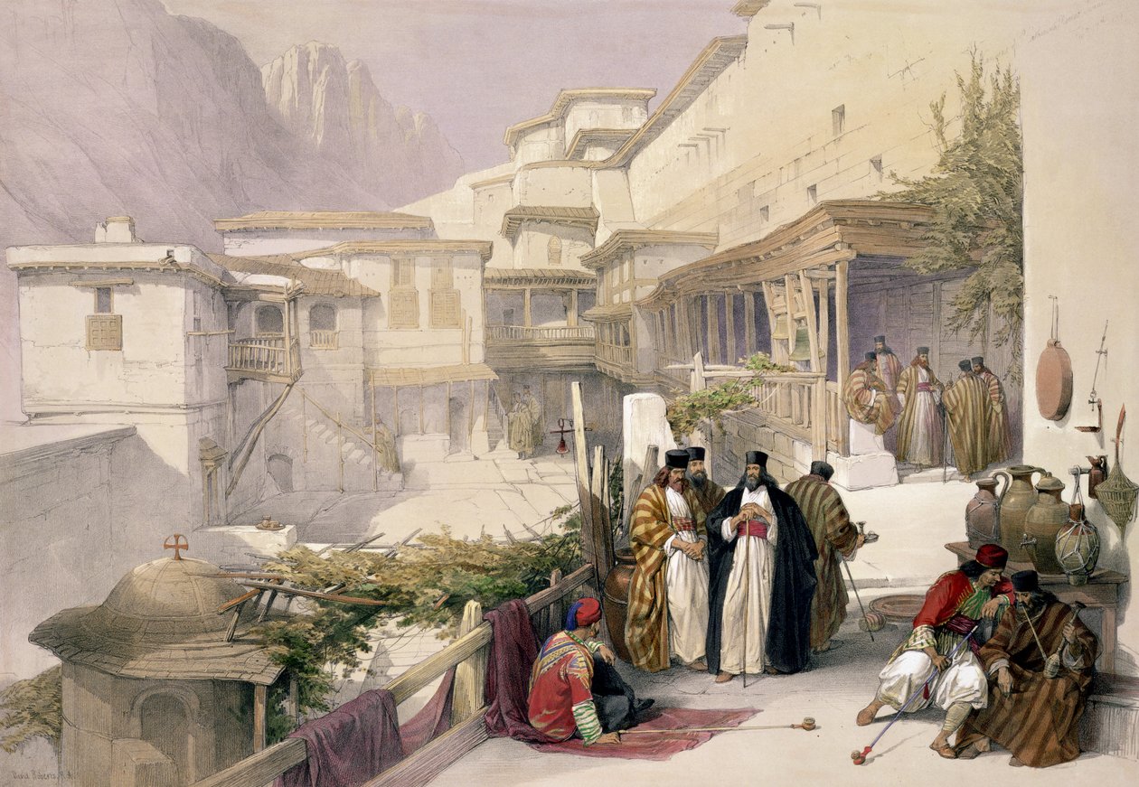 دير القديسة كاترين ، جبل سيناء ، 17 فبراير 1839 ، اللوحة 120 من المجلد الثالث من "الأرض المقدسة" ، نقشها لويس هاغ (1806-85) حانة. 1849 بواسطة ديفيد روبرتس