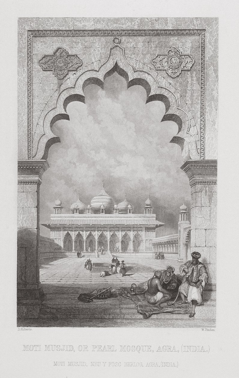 Moti Musjid ، أو مسجد اللؤلؤ ، أغرا ، الهند ، منقوش من قبل W. Finden ، من "World Religion" ، نشرته A. Fullarton und Co. بواسطة ديفيد روبرتس
