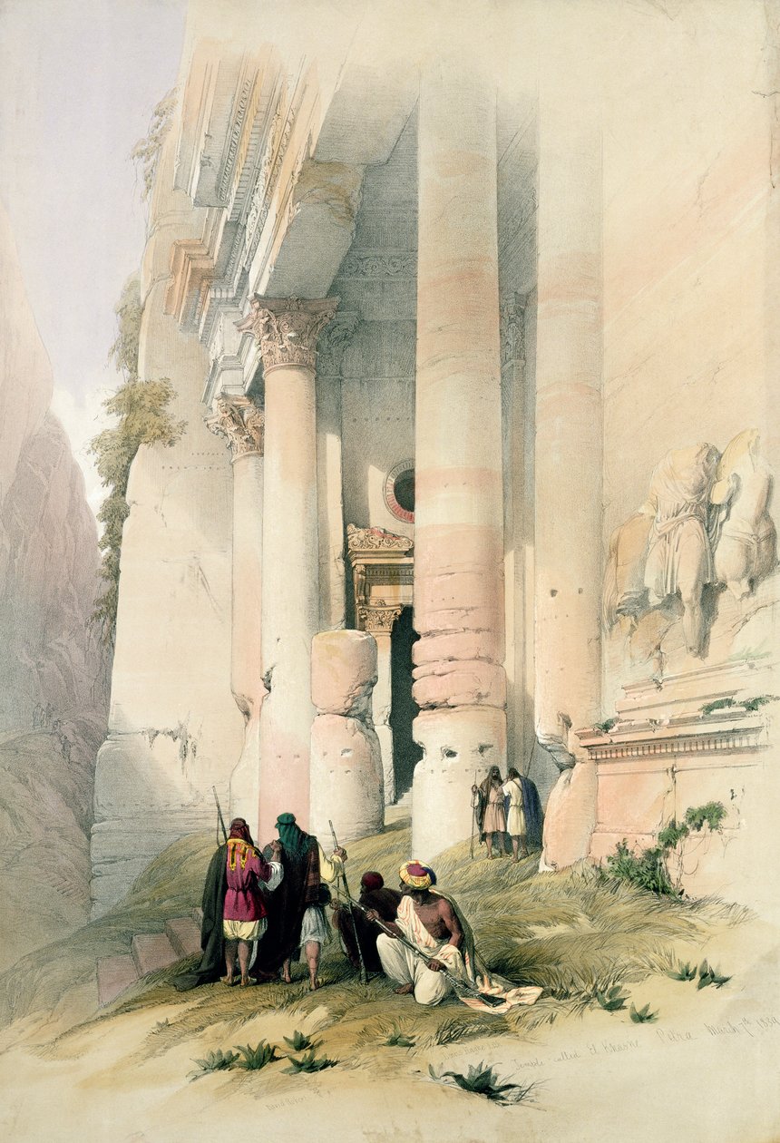 معبد يسمى الخاسن ، البتراء ، 7 مارس 1839 ، اللوحة 94 من المجلد الثالث من "الأرض المقدسة" ، نقشها لويس هاغي (1806-85) حانة. 1849 بواسطة ديفيد روبرتس