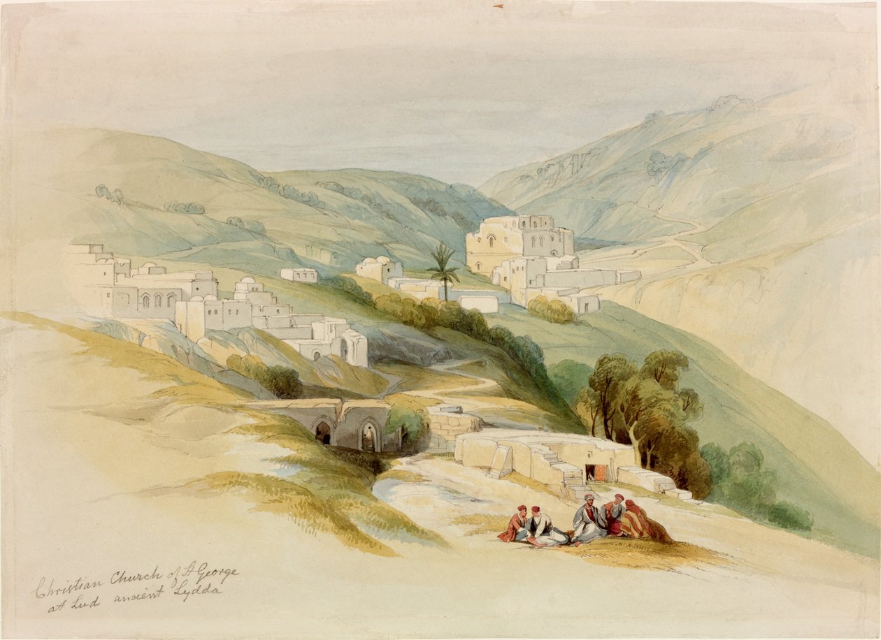 كنيسة سانت جورج ، لود ، فلسطين (اللد القديمة) (قلم رصاص ومرحاض على ورق) بواسطة ديفيد روبرتس