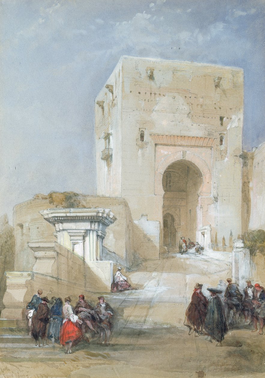 بوابة العدل ، مدخل قصر الحمراء ، 1833 (قلم رصاص ، غواش ومرحاض) بواسطة ديفيد روبرتس