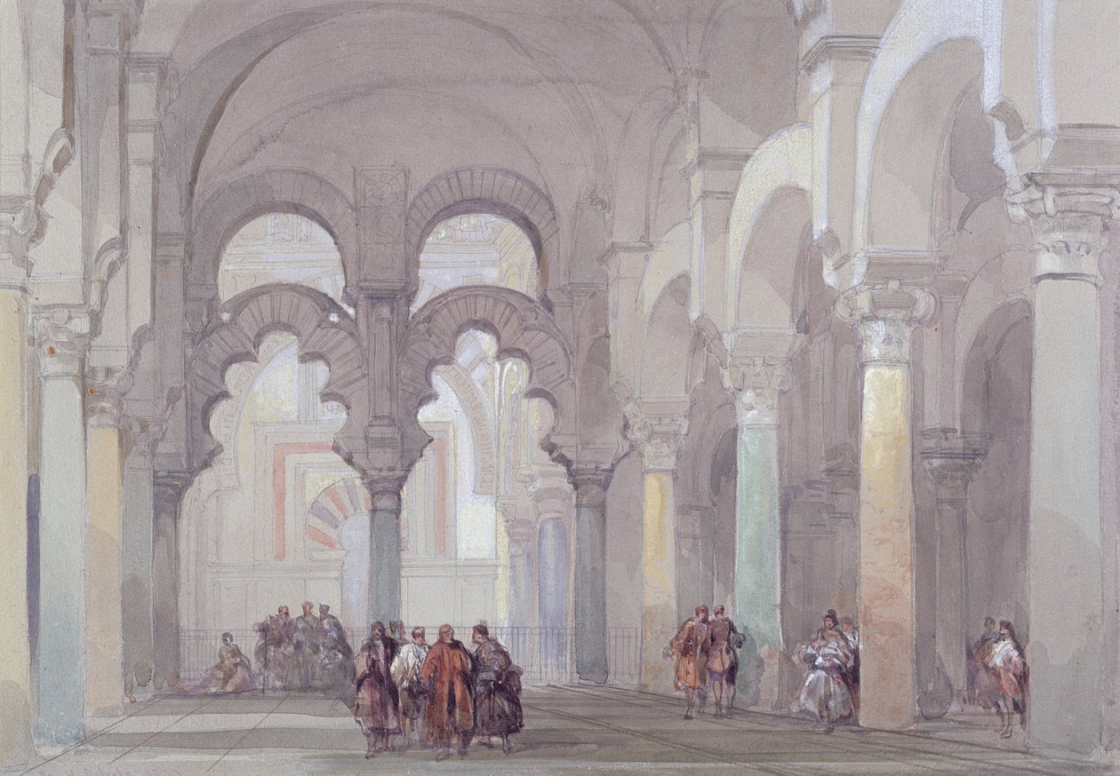 مسجد قرطبة ، 1833 (مرحاض مع غواش فوق الجرافيت على ورق) بواسطة ديفيد روبرتس
