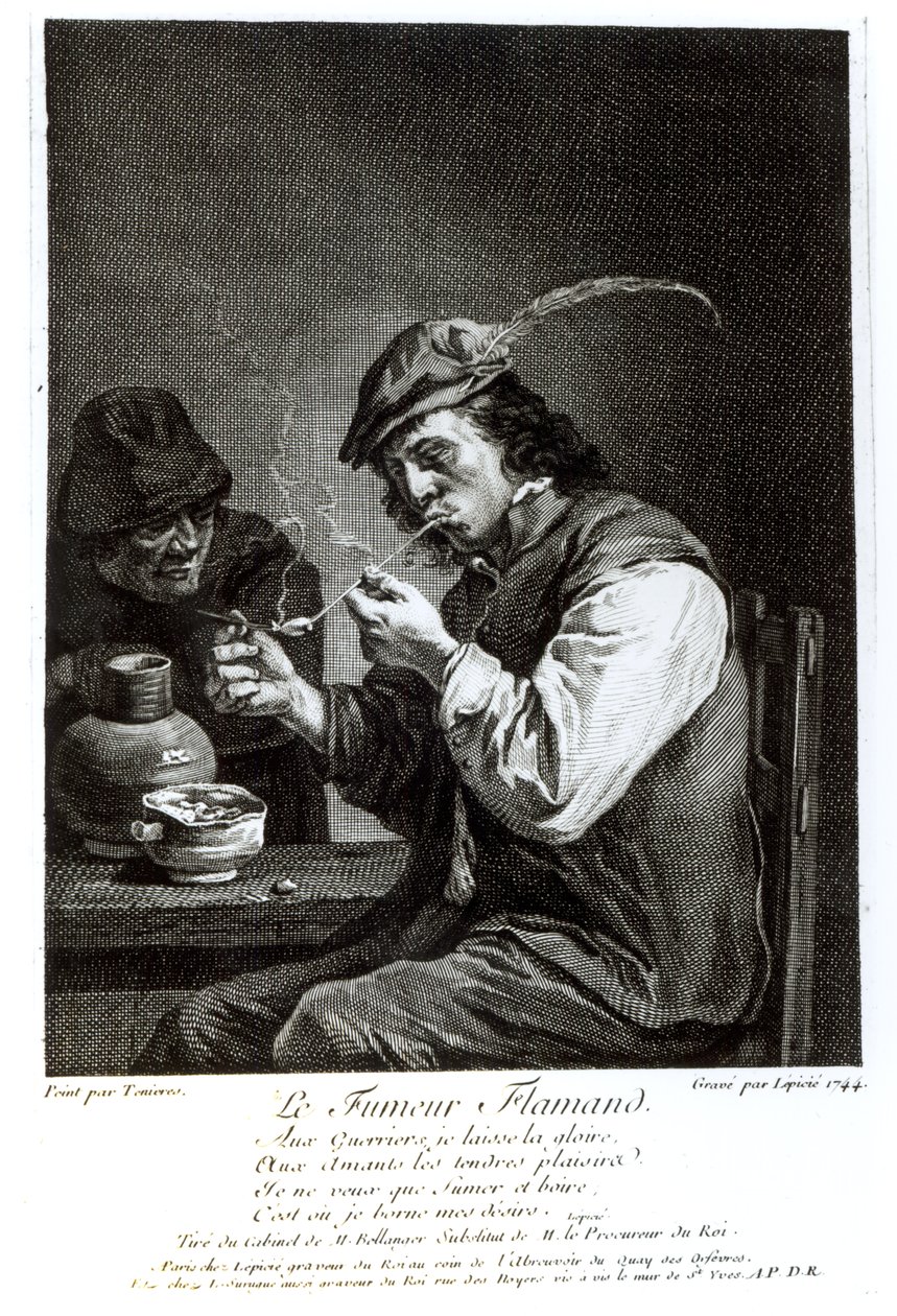 المدخن الفلمنكي ، محفور من قبل فرانسوا برنارد ليبيسي (1698-1755) ، 1744 بواسطة ديفيد تينيرز الأصغر