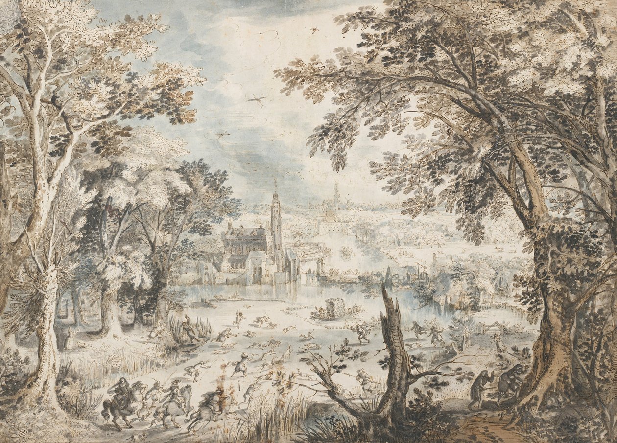 المناظر الطبيعية مع هير هانت ، 1601-1602 بواسطة ديفيد فينكيبونز