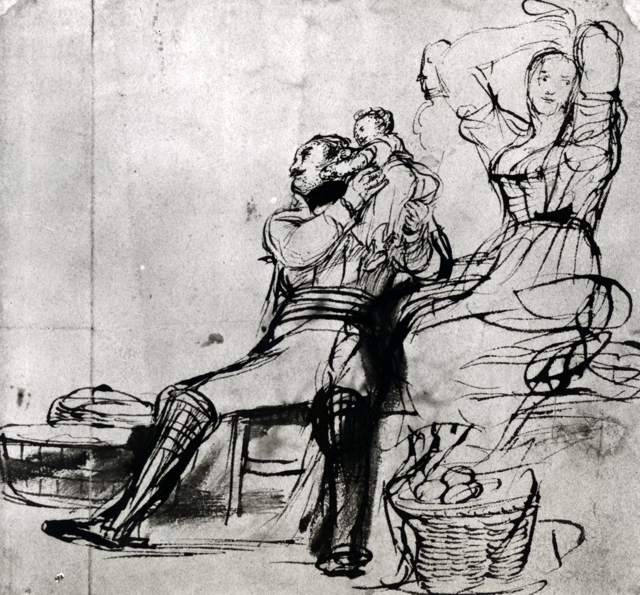 دراسة لأرقام "متقاعدو تشيلسي يقرأون الجريدة الرسمية لمعركة واترلو" ، 1816-22 (قلم وحبر على ورق) بواسطة ديفيد ويلكي