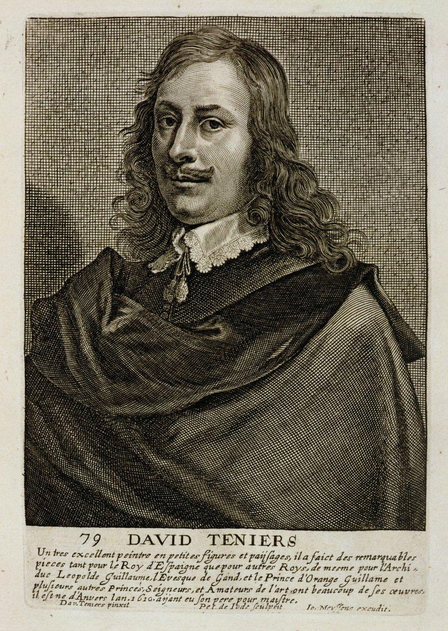 صورة ذاتية ، لوحة 79 من سلسلة من صور الفنانين ، نقشها بيتر دي جود الثاني (1606-ص 1674) بواسطة ديفيد تينيرز الأصغر
