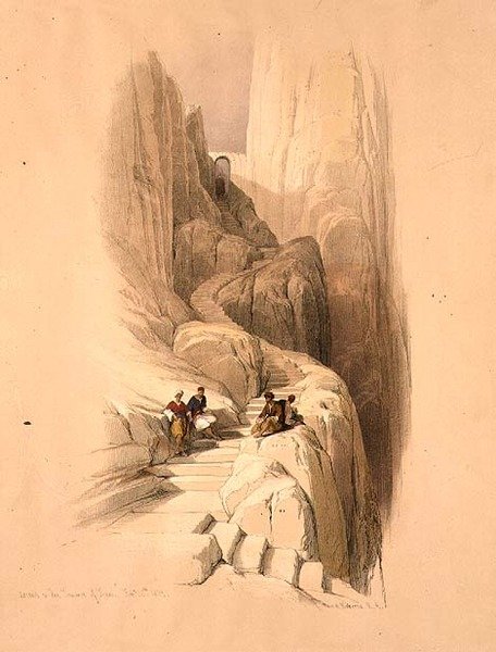 الصعود إلى قمة سيناء ، 20 فبراير 1839 ، اللوحة 115 من المجلد الثالث من "الأرض المقدسة" ، نقشها لويس هاجي (1806-1885) حانة. 1849 (ليثو) بواسطة ديفيد (بعد) روبرتس
