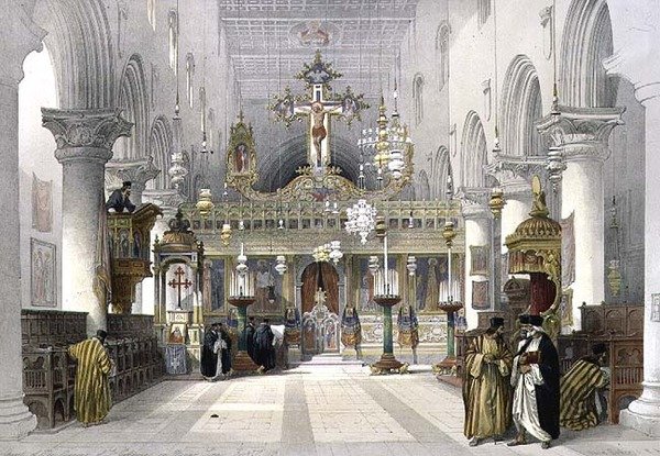 مصلى دير سانت كاترين على جبل سيناء ، 21 فبراير 1839 ، اللوحة 112 من المجلد الثالث من "الأرض المقدسة" ، نقشها لويس هاغي (1806-1885) حانة. 1849 (ليثو) بواسطة ديفيد (بعد) روبرتس