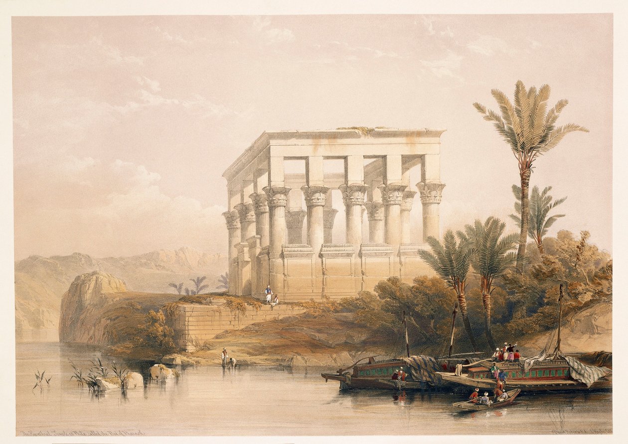 مصر ، معبد فيلة المعروف باسم "سرير الفرعون" ، نقش بناءً على رسم ديفيد روبرتس من "مصر والنوبة" بواسطة ديفيد (بعد) روبرتس