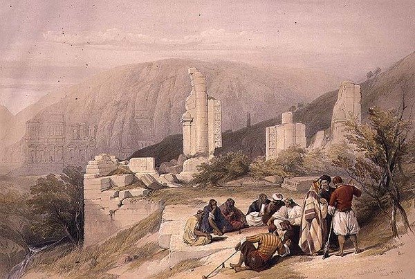 بقايا قوس النصر في البتراء ، 8 مارس 1839 ، اللوحة 100 من المجلد الثالث من "الأرض المقدسة" ، نقشها لويس هاجي (1806-1885) حانة. 1849 (ليثو) بواسطة ديفيد (بعد) روبرتس