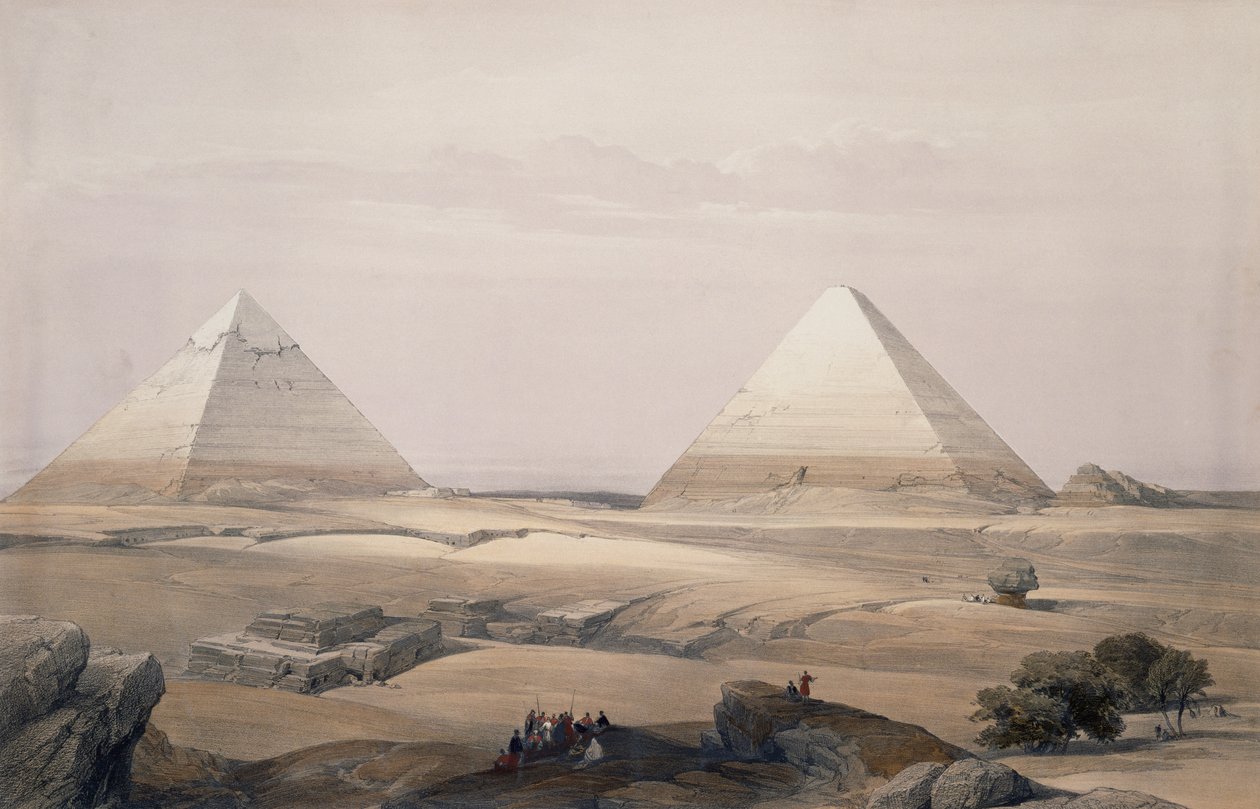 أهرامات الجيزة ، نقش من رسم ديفيد روبرتس (1796-1864) ، من مصر والنوبة بواسطة ديفيد (بعد) روبرتس