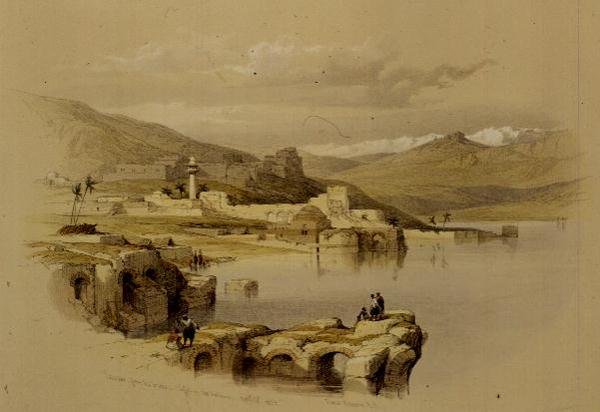 طبريا من الجدران ، صافيت في المسافة ، 22 أبريل 1839 ، اللوحة 37 من المجلد الأول من "الأرض المقدسة" ، نقشها لويس هاغي (1806-1885) حانة. 1842 (ليثو) بواسطة ديفيد (بعد) روبرتس