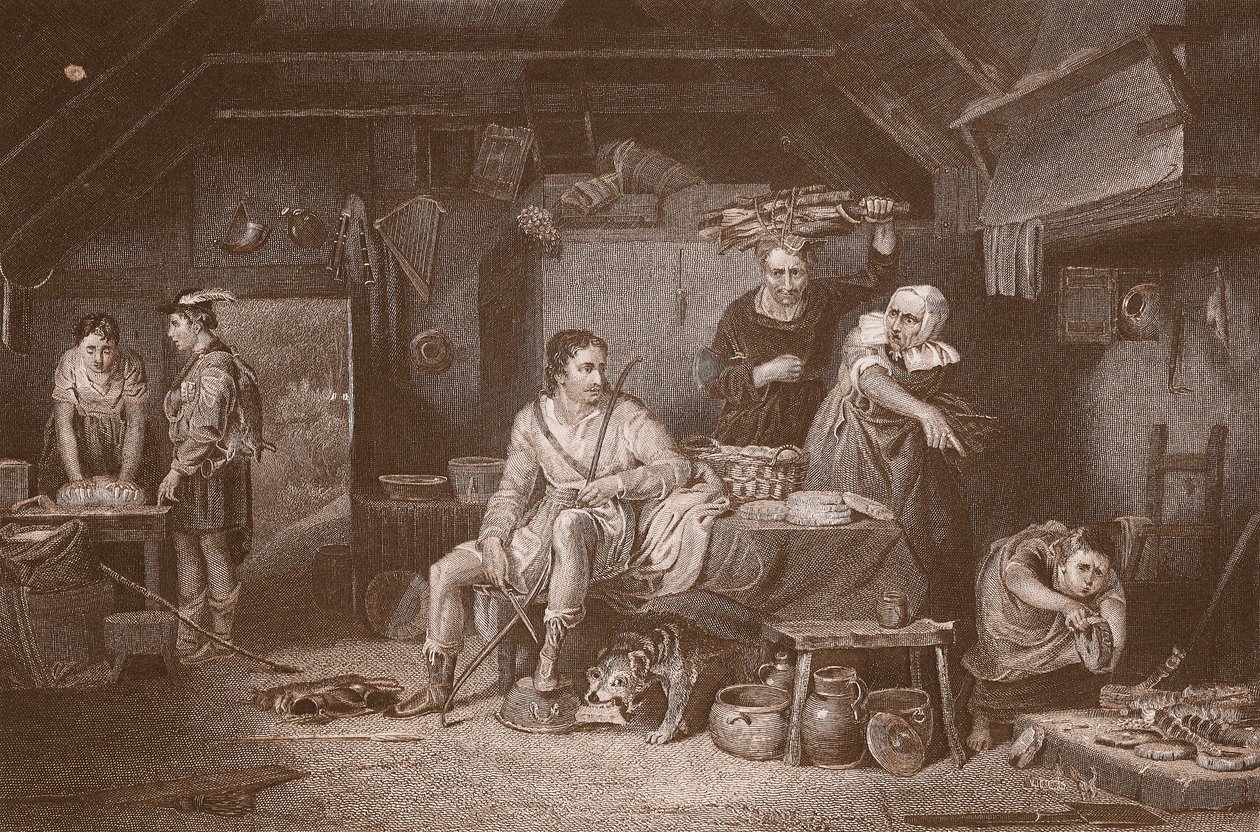 ألفريد في كوخ Neatherd ، نقش بواسطة AH Payne (لون ليثو) بواسطة ديفيد (بعد) ويلكي