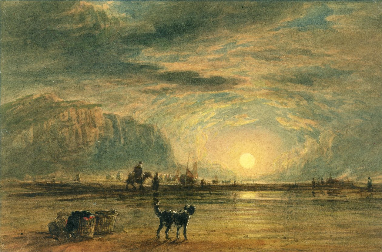 مشهد الشاطئ - شروق الشمس ، حوالي عام 1820 (ألوان مائية وقلم فوق جرافيت على ورق) بواسطة ديفيد (أتر. إلى) كوكس