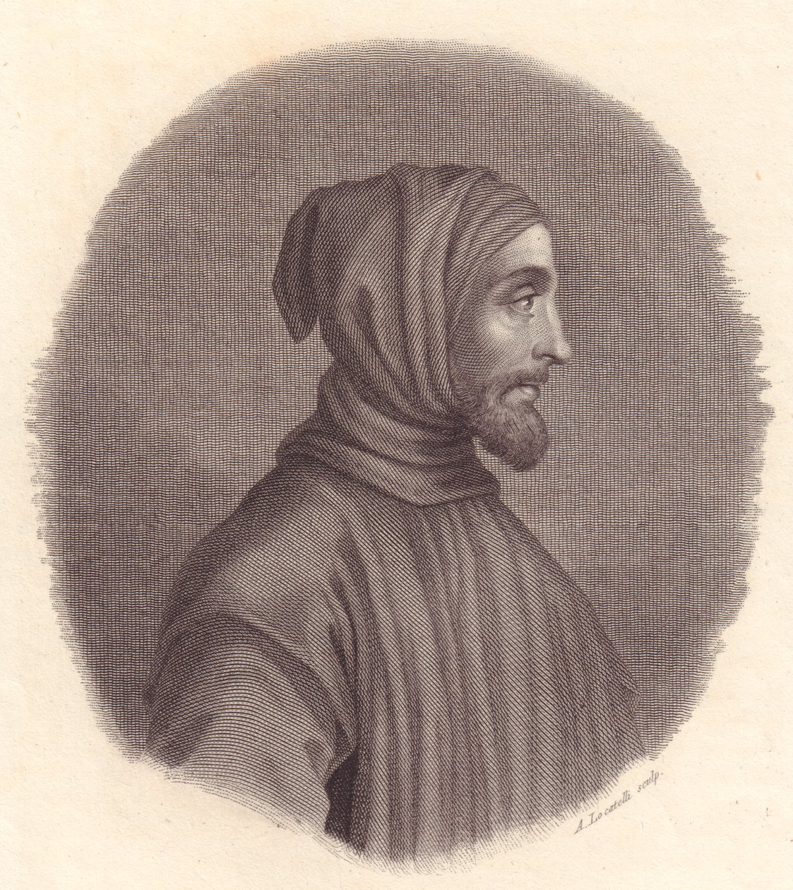 Portrait of Italian painter Cimabue (circa 1240-1302), copper engraving by Locatelli from portrait by Simone Senese بواسطة WG (بعد) ثاير