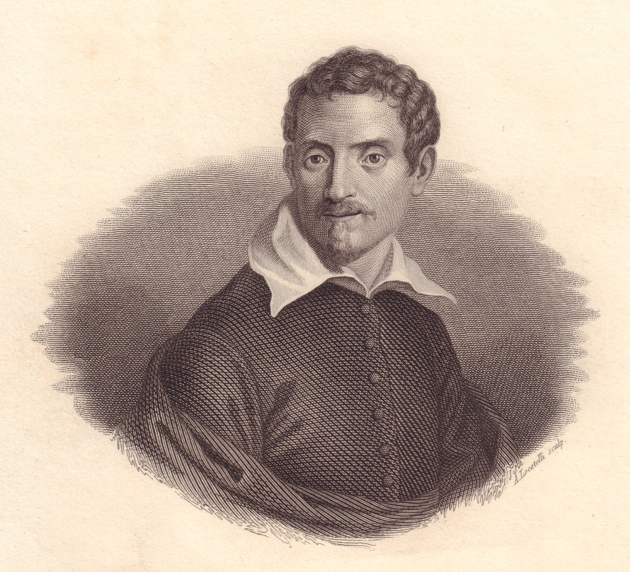 Portrait of Italian painter Domenico Zampieri also known as Domenichino (1581-1641), copper engraving by A Locatelli بواسطة WG (بعد) ثاير