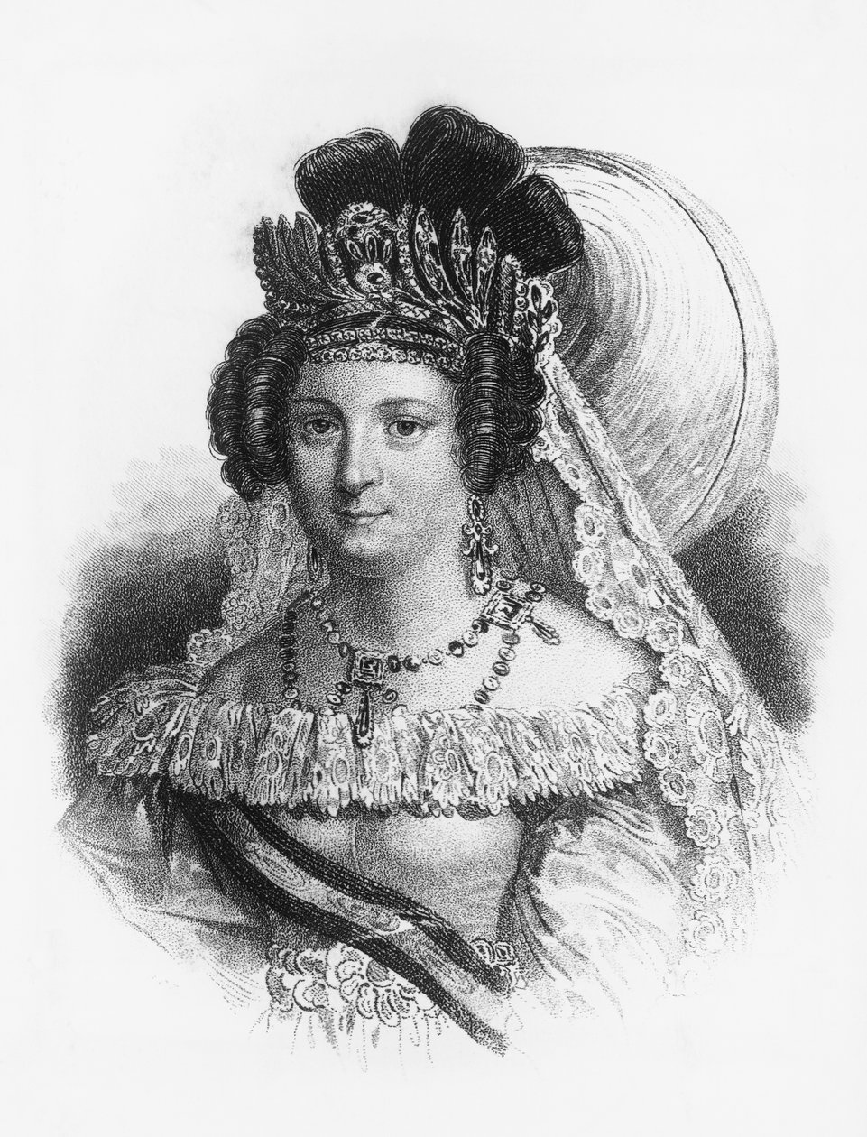 Portrait of Maria Cristina de Borbon (1806-1878), queen consort of Spain from 1829 to 1833, and queen regent from 1833 to 1840, engraving بواسطة WG (بعد) ثاير