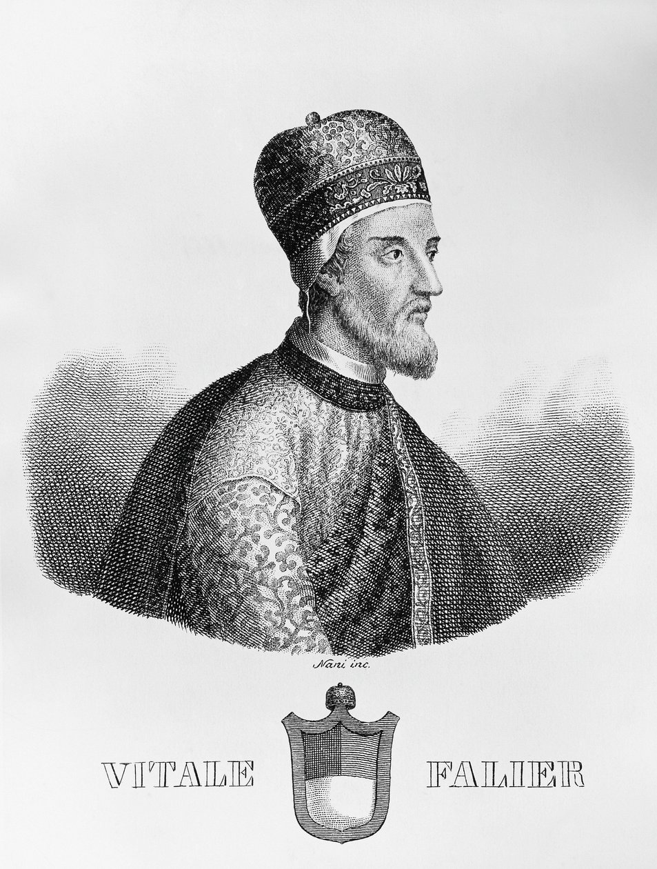 Portrait of Vitale Falier (died ca 1095), 32nd Doge of Venice, engraving by Antonio Nani (1803-1870) بواسطة WG (بعد) ثاير