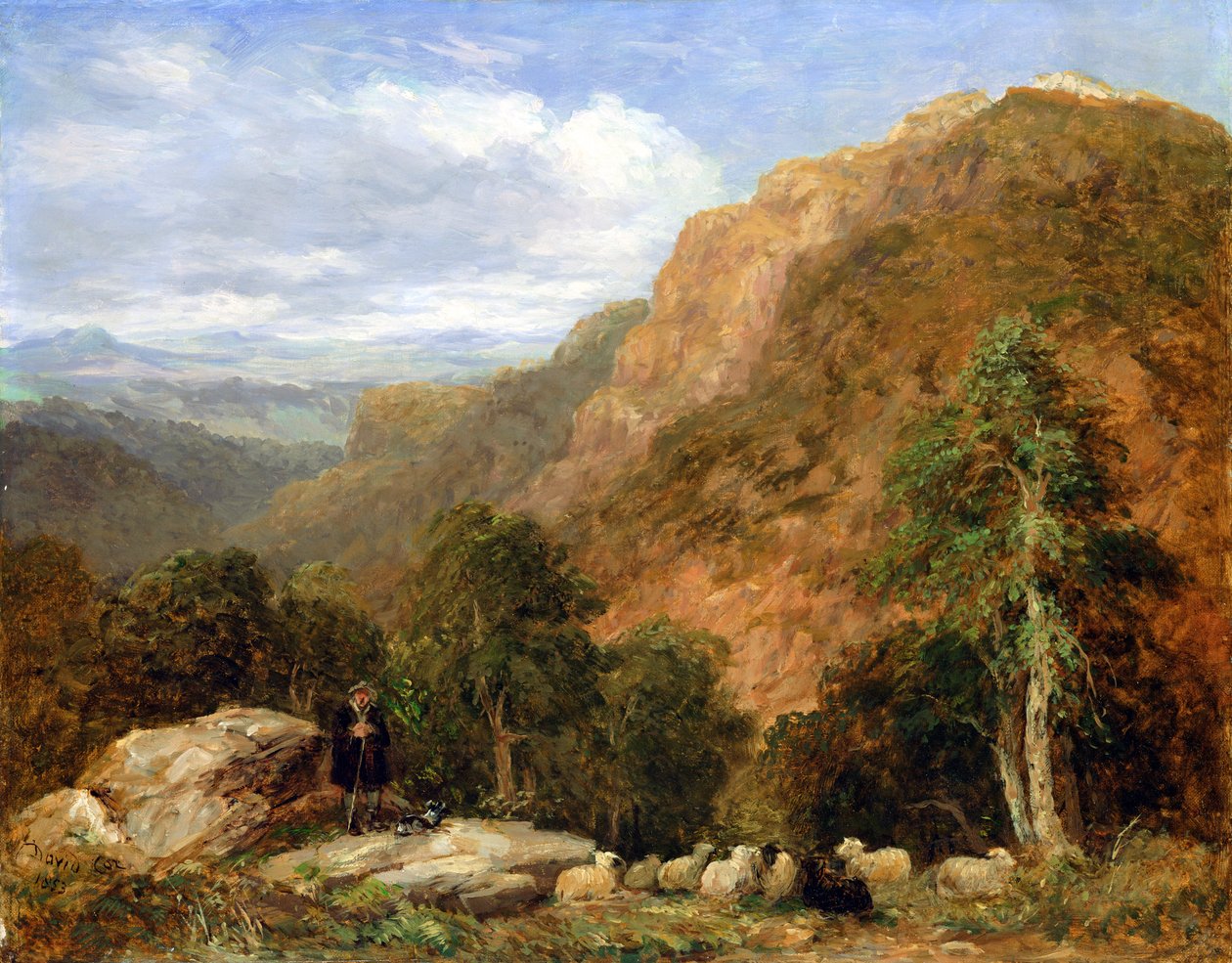 منظر من فوق Bettws-y-Coed و Moel Siabod و Snowwood Range في المسافة ، 1853 بواسطة ديفيد كوكس