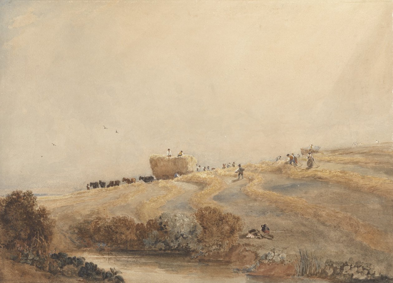 صناعة القش ، حوالي 1808 (w - c مع لون الجسم على الجرافيت على الورق) بواسطة ديفيد كوكس