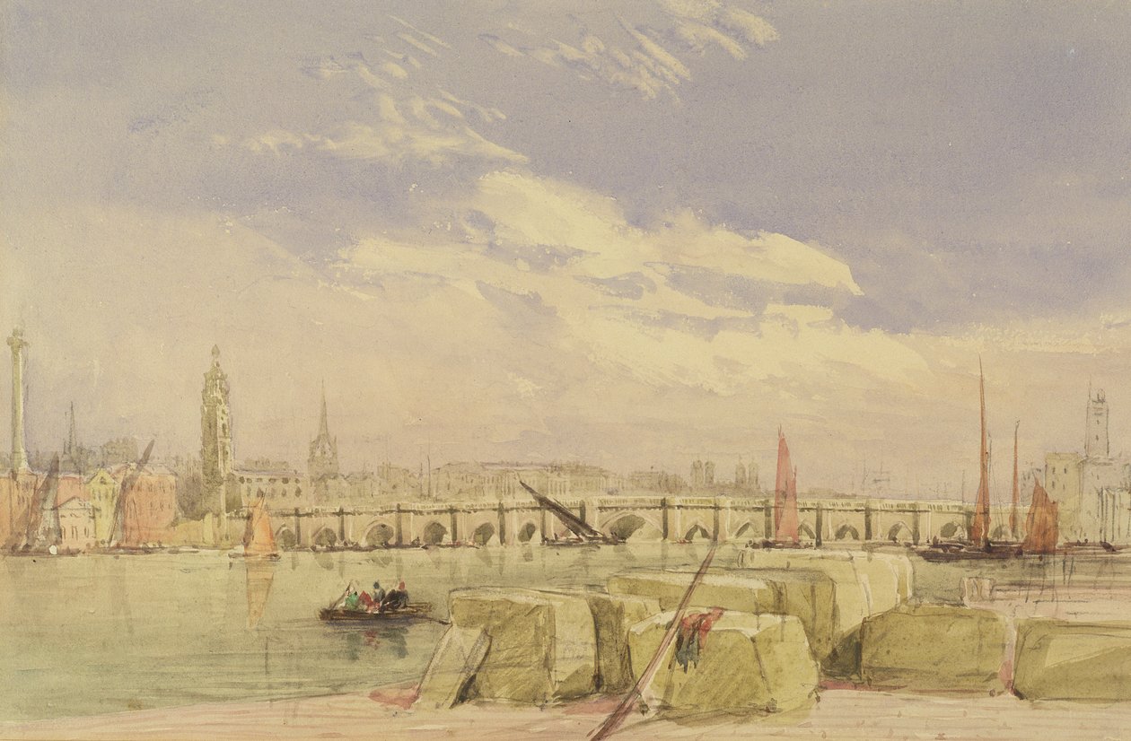 جسر لندن ، c.1828-30 (مرحاض ولون جسم فوق الجرافيت على ورق) بواسطة ديفيد كوكس