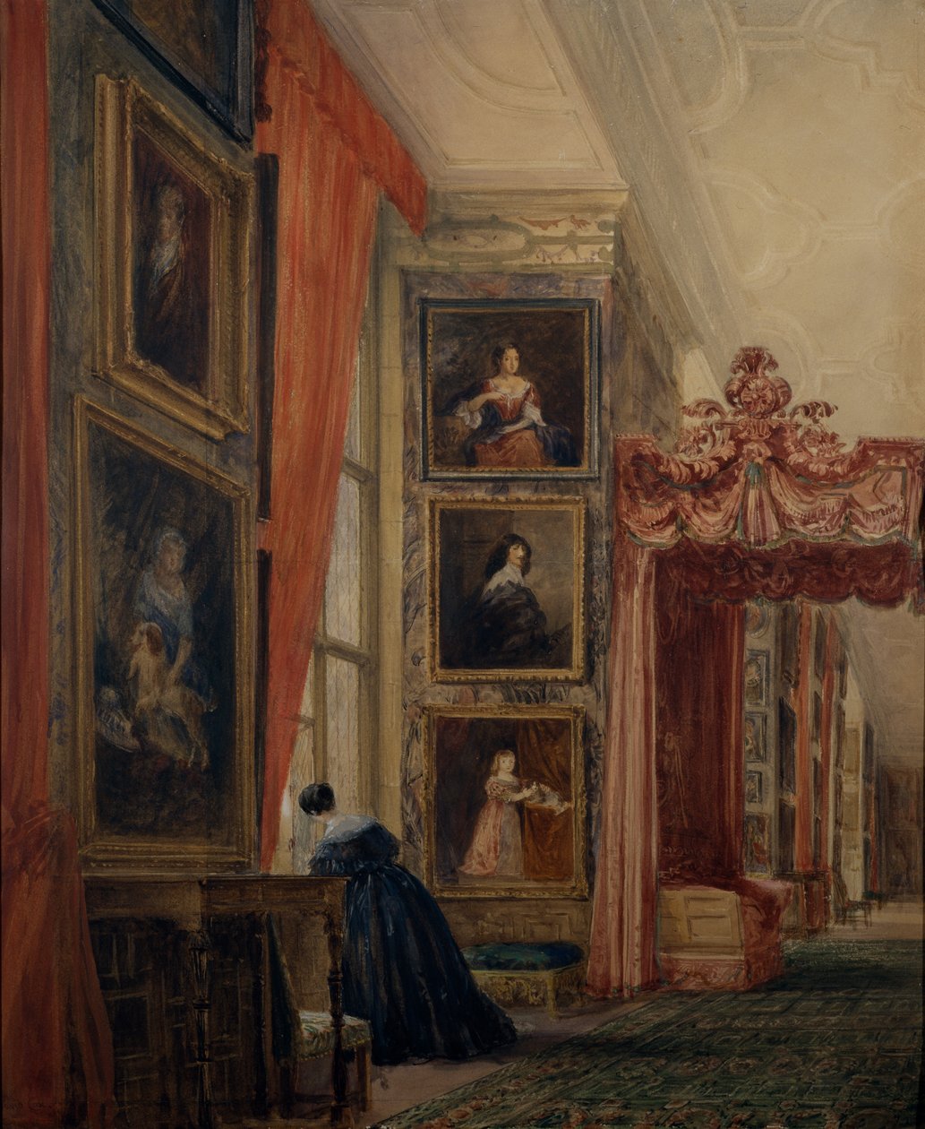 The Long Gallery at Hardwick (watercolor on paper) بواسطة ديفيد كوكس