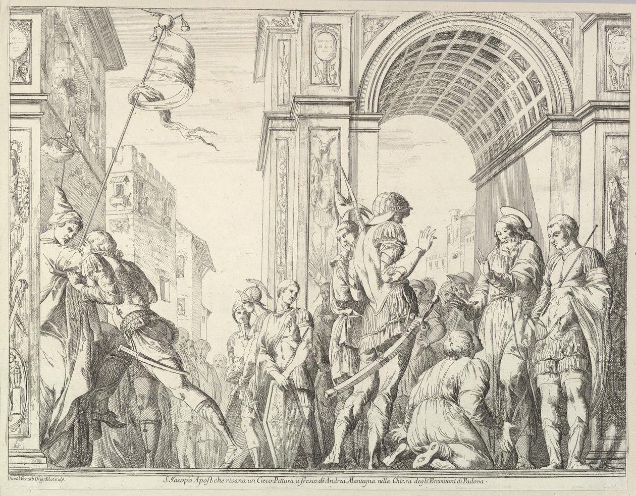 القديس جيمس يشفي أعمى ، من قصة القديسين جيمس وكريستوفر في Erem ... ، 1776. بواسطة ديفيد جيوفاني
