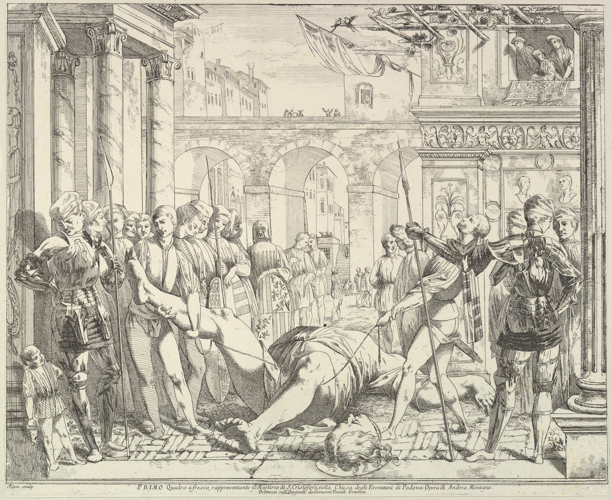 استشهاد القديس كريستوفر ، من قصة القديسين جيمس وكريستوفر في عام 1776. بواسطة ديفيد جيوفاني