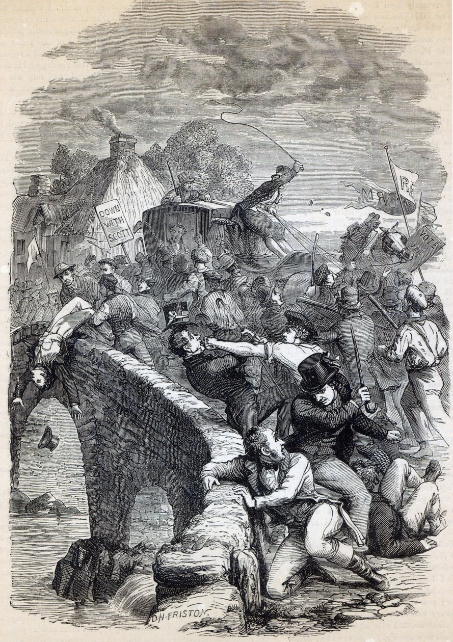 الشغب الانتخابي في هاويك ، 1837 ، رسم توضيحي من "تاريخ إنجلترا المصور لكاسل" ، نُشر عام 1895 بواسطة ديفيد هنري فريستون