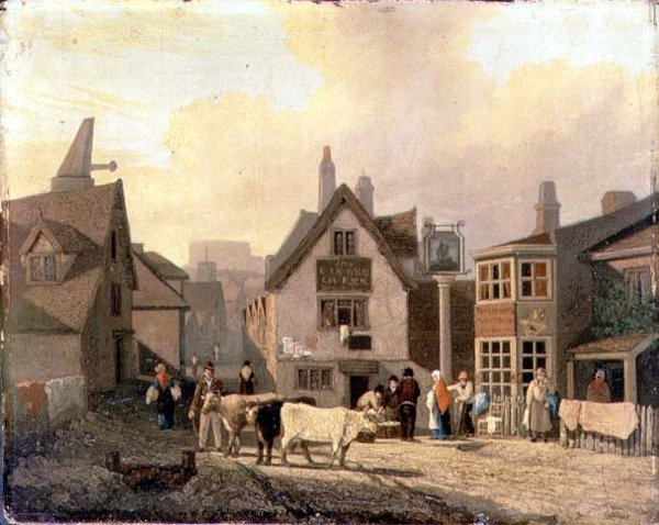 King Street Gates، Norwich (زيت على لوح طاحونة) بواسطة ديفيد هودجسون