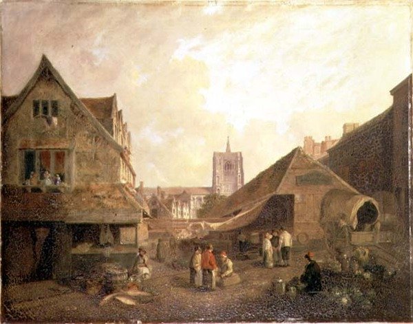 Old Fishmarket ، نورويتش (زيت على قماش) بواسطة ديفيد هودجسون
