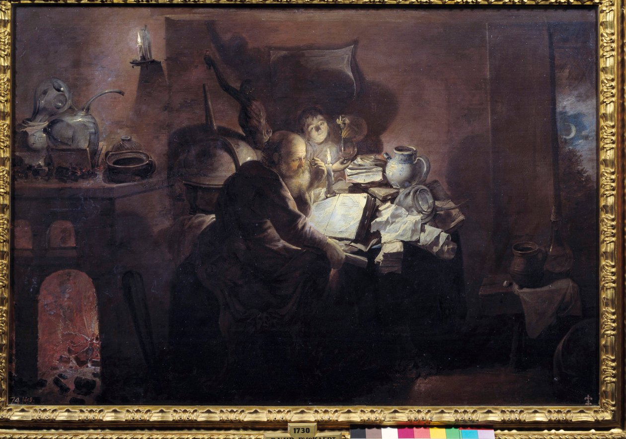 الكيميائي في مرسمه. لوحة لديفيد ريكارت الثالث (ريكارت) (1612 - 1661) إيك. Flam. بواسطة ديفيد الثالث ريكيرت