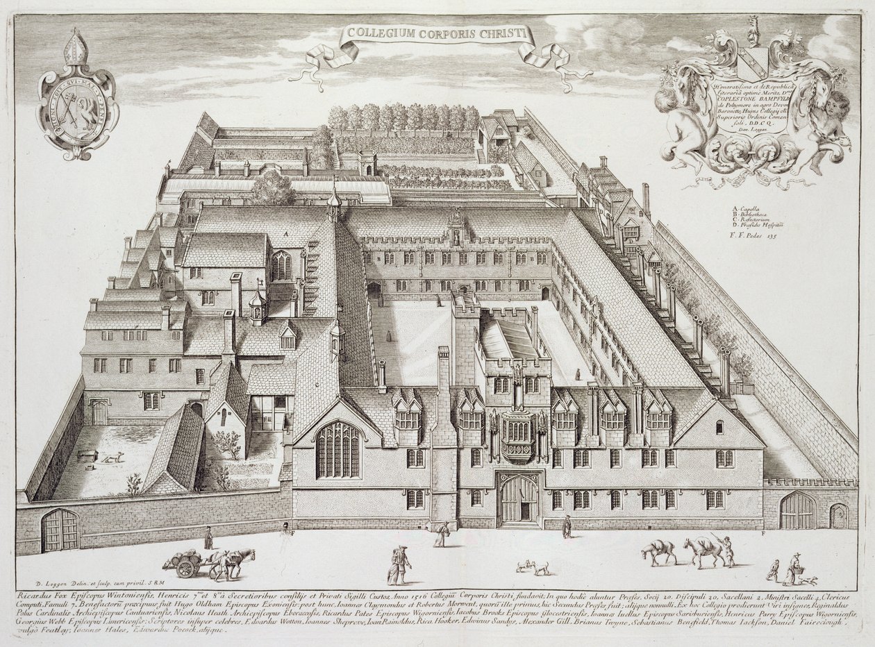 كلية كوربوس كريستي ، أكسفورد ، من "Oxford Illustrated" ، تم نشره عام 1675 (نقش) بواسطة ديفيد لوجان