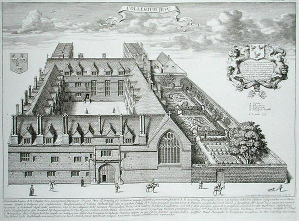 كلية يسوع ، أكسفورد ، من Oxford Illustrata ، تم نشره عام 1675 (نقش) بواسطة ديفيد لوجان