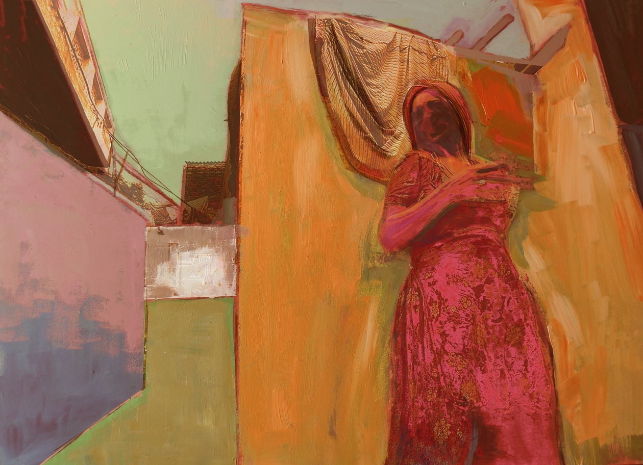 Woman in Pink Dress, 2016, Mixed Media on Wood Panel بواسطة ديفيد ماكونوتشي