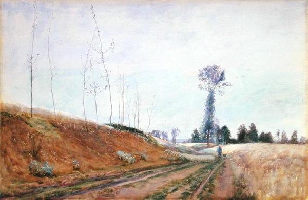 مرعى على جانب الطريق في بيكاردي ، حوالي 1887 (جواش على ورق) بواسطة ديفيد موراي